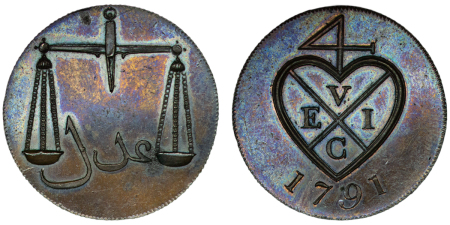 India, British Colonial. Bombay Presidency CU Proof 2 Pice. 1791. 