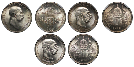 Austria. Lot of 3x graded AR Corona coins. 1908-1913. 