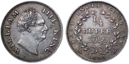 India, British Colonial. William IV AR ¼ Rupee. 1835.