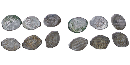 Russia. Lot of 6x Silver Wire Money Kopeks. 1400-1600.