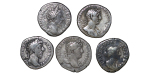Ancient Rome. Lot of 5x AR Denarius. Hadrian, Faustina, M.Aurelius etc. 130-190AD.