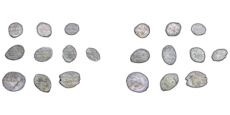Russia, Empire. Peter I & Ivan IV lot of 10x AR Wire Money Kopeks. 1535-1700.