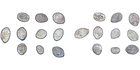 Russia, Empire. Peter I & Ivan IV lot of 10x AR Wire Money Kopeks. 1535-1700.