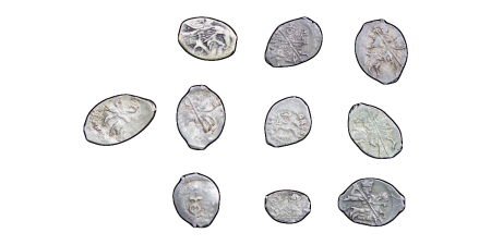 Russia, Empire. Peter I & Ivan IV lot of 10x AR Wire Money Kopeks. 1535-1700.