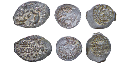 Russia. Principalities of Moscow, Mozhaysk & Novgorod. Lot of 3x Silver Wire money Dengas and Kopeks. 1420-1478.