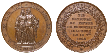 Switzerland, Cantonial. Geneva Æ Medallion "Reunion to Confederation" . 1864. 