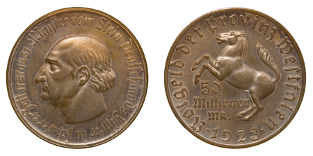 Germany, Prussian Province of Westphalia. Weimar Republic Æ 50'000'000 Marks "Notgeld". 1923. 