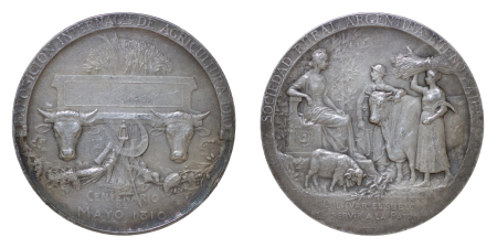 Argentina. Argentine Rural Society Silvered Æ Award Medal. 1910. 