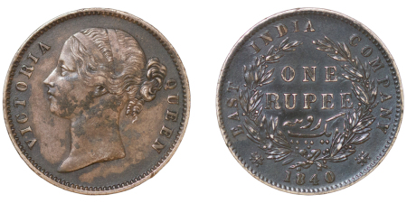 India, British Colonial. Victoria AR Rupee. 1840. 