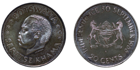 Botswana. Seretse Khama AR 50 Cents "Independence". 1966. 