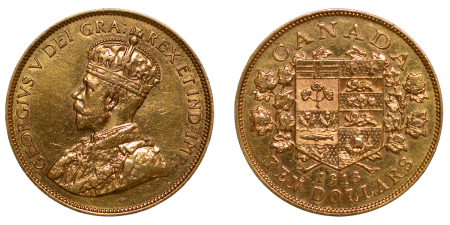 Canada, British Colonial. George V AU 10 Dollars. 1913. 