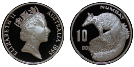 Australia, British Commonwealth. Elizabeth II AR Proof 10 Dollars, "Numbat". 1995. 