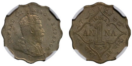 India, British Colonial. Edward VII Cu Ni 1 Anna. 1907B.
