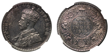 India, British Colonial. George V AR Rupee. 1919B. 