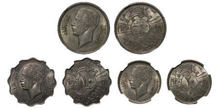 Iraq. Ghazi I AR & Ni lot of 3x Graded Coins, 50 Fils, 20 Fils & 10 Fils. AH1357 (1938).