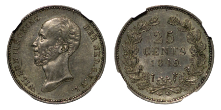 Netherlands. William II AR 25 Cents. 1849. 