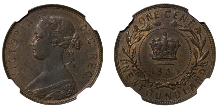 Canada, Newfoundland. Victoria CU 1 Cent. 1880. Wide Low O.