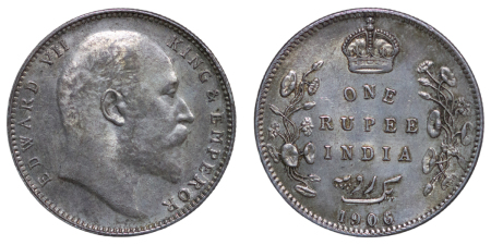 India, British Colonial. Edward VII AR Rupee. 1906B.