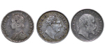 India, British Colonial. William IV, Victoria & Edward VII lot of 3x AR ¼ Rupee. 1835, 1886 & 1904.