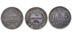 India, British Colonial. William IV, Victoria & Edward VII lot of 3x AR ¼ Rupee. 1835, 1886 & 1904.
