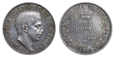 Italian Somaliland. Vittorio Emanuele III AR Rupia. 1910R. 