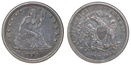 United States. Seated Liberty AR Quarter Dollar. 1891. 