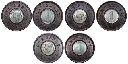 Great Britain. Victoria CU Pattern One Penny Model (x3) by Joseph Moore. 1844.