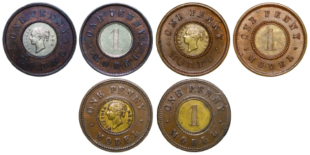 Great Britain. Victoria CU Pattern One Penny Model (x3) by Joseph Moore. 1844.