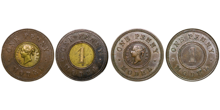 Great Britain. Victoria CU Pattern One Penny Model (x2) by Joseph Moore. 1844.