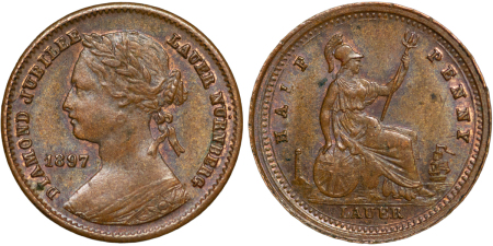 Great Britain. Victoria CU Diamond Jubilee Model Half Penny by L C Lauer. 1897.