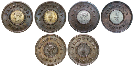 Great Britain. Joseph Moore CU Pattern Half Penny Model Coins (x3). ND (1844).