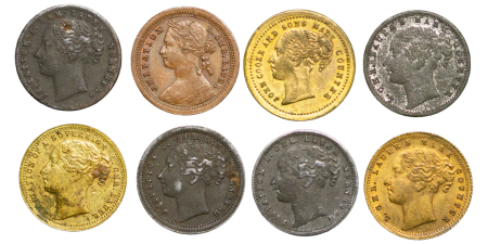 Great Britain. Victoria BR & Zi lot of 8x Imitation Young head Money. 1837 - 1887.