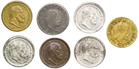 Great Britain. CU, BR & Zi lot of 7x Imitation Money. 1902.