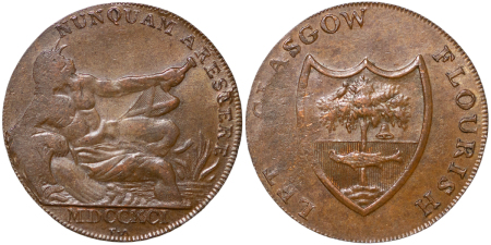 Great Britain, Glasgow. Plain edge CU Halfpenny Token. 1791.
