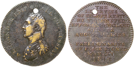 Great Britain & Russia. Napoleonic Wars BR Signing of the Peace treaty with Russia medal. 1814.