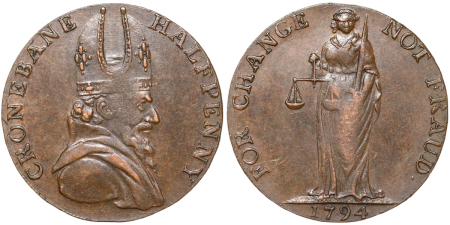 Ireland, Wicklow. Cronebane CU Halfpenny Token. 1794.