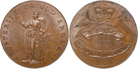 Great Britain, Kent. King & Constitution CU Halfpenny Token. 1794.