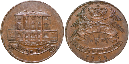 Great Britain, Essex. King & Constitution CU Halfpenny Token. 1794.