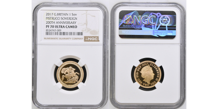 Great Britain. Elizabeth II AU Proof Pistrucci 200th Anniversary Sovereign. 2017.