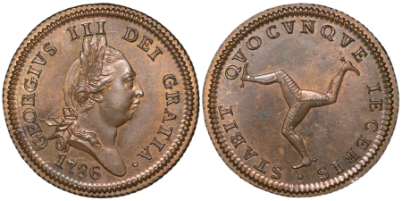 Great Britain, Isle of Man. George III CU Proof Penny. 1786 (B).