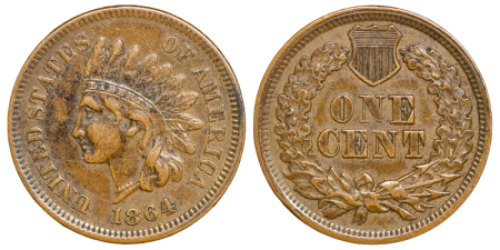 USA. Indian Head CU 1 Cent. 1864L.