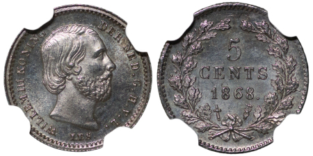 Netherlands. Willem III AR 5 Cents. 1868.