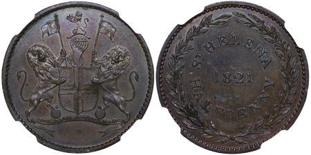 St. Helena, British Colonial CU Halfpenny. 1821.