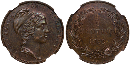 Venezuela. Republic CU ½ Centavo. 1852H.