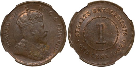 Straits Settlements. Edward VII CU One Cent. 1907.