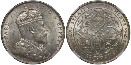 Straits Settlements. Edward VII AG Dollar (Small Flan). 1908.