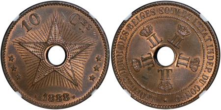 Belgian Congo. Leopold II CU 10 Centimes. 1888.