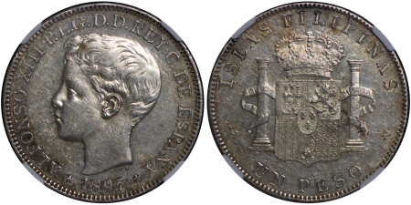 Philippines. Alfonso XIII AG Peso. 1897.