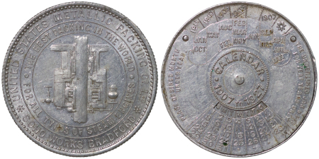 USA. Metallic Packaging Company Ltd ALU Calendar Token. 1907-1927.