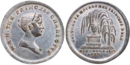 Great Britain. Princess Charlotte Silver plated memorial of death jeton. 1817.